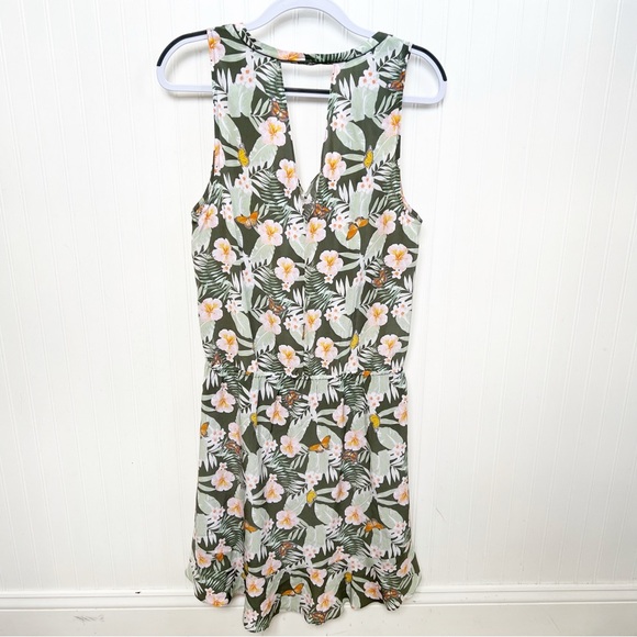 Joie Sabera Silk Dress Women’s Size Large Green Tropical Floral Butterfly Print - Picture 3 of 6